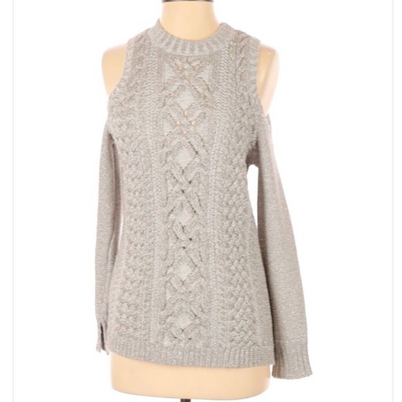 BCBG MaxAzria Metallic Gold Cold Shoulder Sweater - Picture 1 of 7